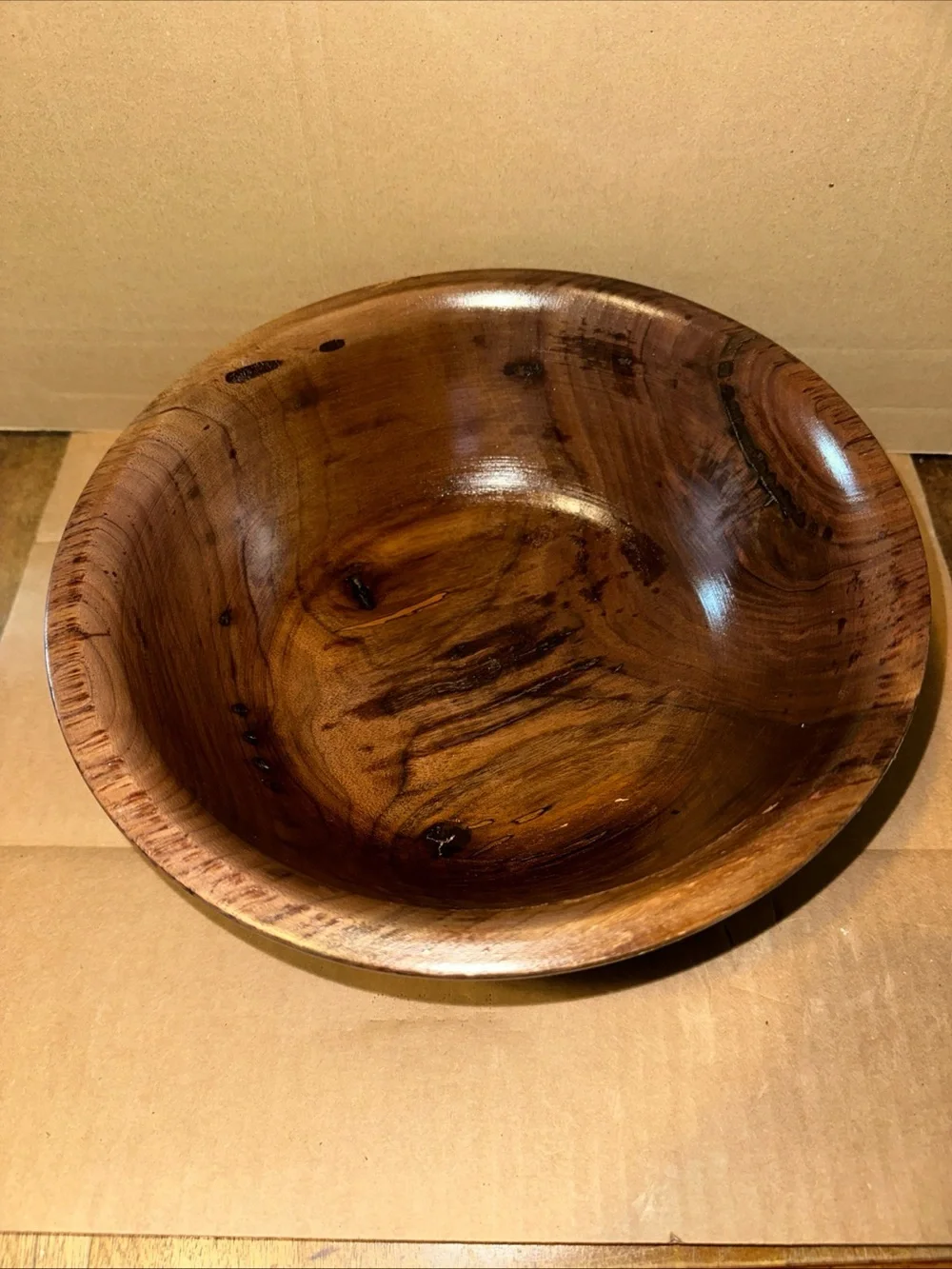 Hand-Finished Brown Wooden Serving Bowl - Classic Dining Accent signed